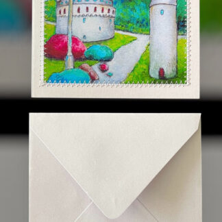 Görlitz Kaisertrutz mit Laterne bei Tag, Klappkarte mit Ziernaht